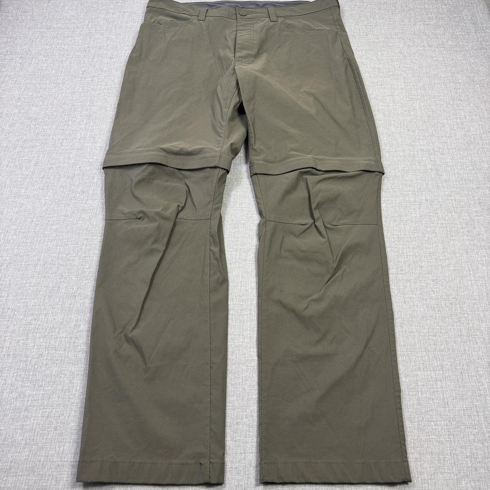 Eddie Bauer Convertible‎ Pants Mens 38x32 Green Khakis Zip Pocket Stretch